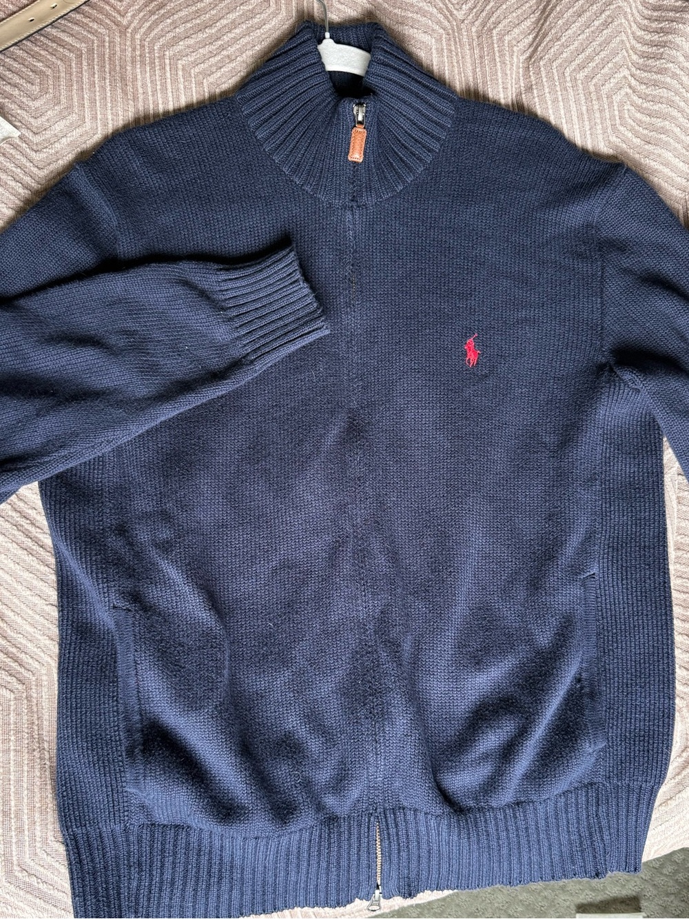 Ralph Lauren Navy full-Zip Sweater with Red Pony Logo